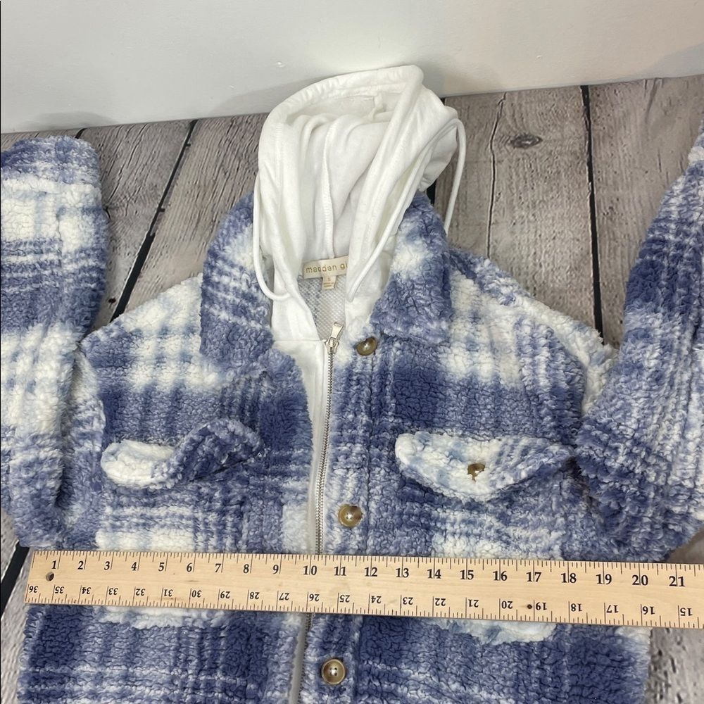 Madden Girl Plaid Sherpa Hoodie Jacket size Small Junior - Picture 13 of 16